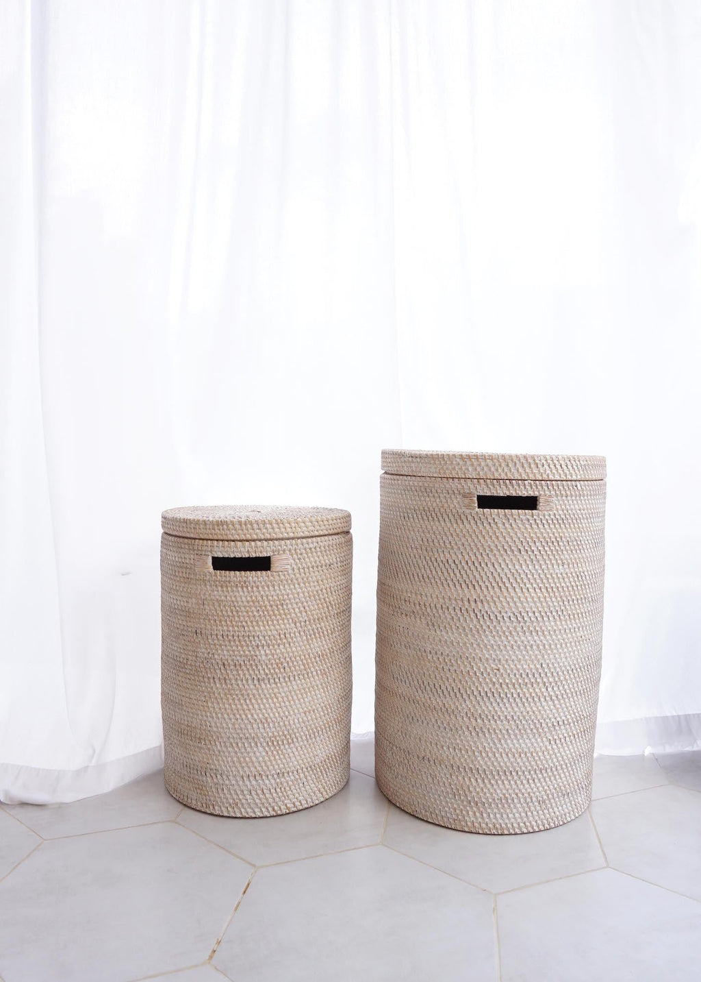 Rattan Wäschekorb Aga - Rattan mit Deckel weiss